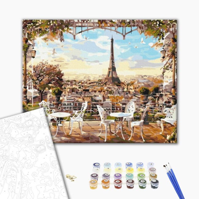 გასაფერადებელი ნომრებით BrushMe BS8876 Cafe with a view of the Eiffel Tower