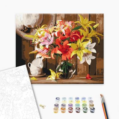 გასაფერადებელი ნომრებით BrushMe BS52767 A colorful bouquet of lilies 40*50სმ. ტილო ჩარჩოზე, აკრილის საღებავი, ფუნჯები /ნაკრები/
