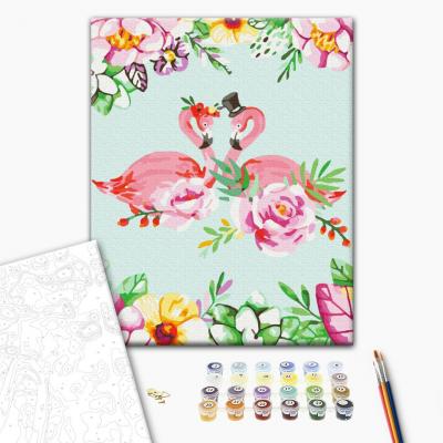 გასაფერადებელი ნომრებით BrushMe GX66170 Flamingo in flower art 40*50სმ. ტილო ჩარჩოზე, აკრილის საღებავი, ფუნჯები /ნაკრები/