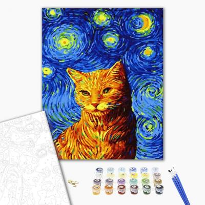 გასაფერადებელი ნომრებით BrushMe GX35619 Cat on a starry night 40*50სმ. ტილო ჩარჩოზე, აკრილის საღებავი, ფუნჯები /ნაკრები/