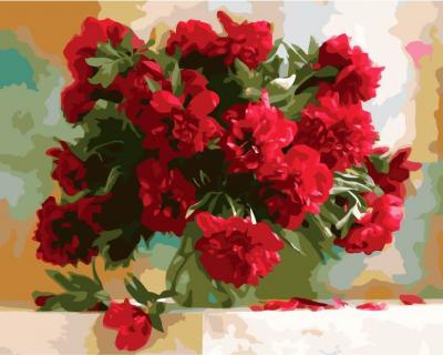 გასაფერადებელი ნომრებით BrushMe GX7527 Red peonies 40*50სმ. ტილო ჩარჩოზე, აკრილის საღებავი, ფუნჯები /ნაკრები/