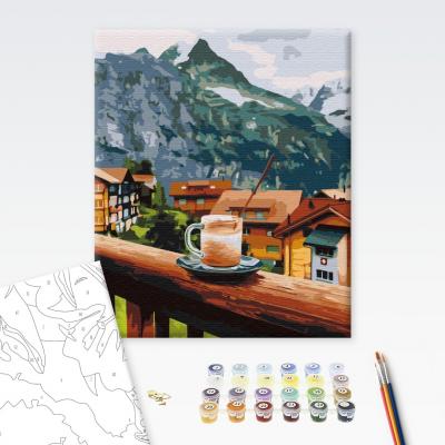 გასაფერადებელი ნომრებით BrushMe BS52596 Cappuccino with a mountain flavor 40*50სმ. ტილო ჩარჩოზე, აკრილის საღებავი, ფუნჯები /ნაკრები/