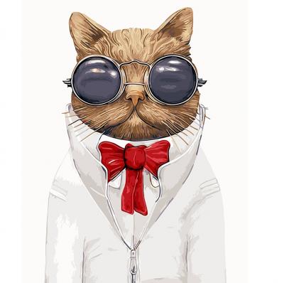 გასაფერადებელი ნომრებით BrushMe GX9391 Cat with glasses 40*50სმ. ტილო ჩარჩოზე, აკრილის საღებავი, ფუნჯები /ნაკრები/