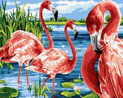 გასაფერადებელი ნომრებით BrushMe GX32419 Bright flamingos 40*50სმ. ტილო ჩარჩოზე, აკრილის საღებავი, ფუნჯები /ნაკრები/