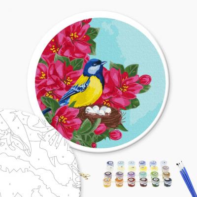 გასაფერადებელი ნომრებით BrushMe RC00013M Tit in Flowers (Size M) O-40სმ ტილო ჩარჩოზე, აკრილის საღებავი, ფუნჯები /ნაკრები/