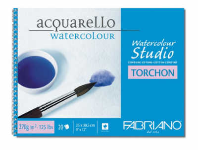 ქაღალდი აკვარელის FABRIANO WatercolourStudioTorchon ბლოკი 12ფ. 13.5*21სმ. 270გრ. 25% COTTON 72701321