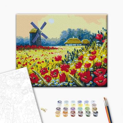 გასაფერადებელი ნომრებით BrushMe BS53148 Poppy field 40*50სმ. ტილო ჩარჩოზე, აკრილის საღებავი, ფუნჯები /ნაკრები/