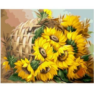 გასაფერადებელი ნომრებით BrushMe GX25788 Sunflowers in a basket 40*50სმ. ტილო ჩარჩოზე, აკრილის საღებავი, ფუნჯები /ნაკრები/