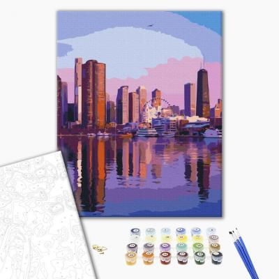 გასაფერადებელი ნომრებით Brushme BS52521 The metropolis at dawn  40*50სმ. ტილო ჩარჩოზე, აკრილის საღებავი, ფუნჯები /ნაკრები/