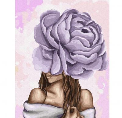 გასაფერადებელი ნომრებით BrushMe GX37546 Lady with purple peony 40*50სმ. ტილო ჩარჩოზე, აკრილის საღებავი, ფუნჯები /ნაკრები/