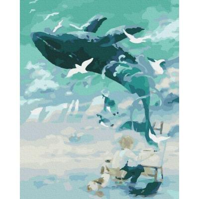 გასაფერადებელი ნომრებით BrushMe GT66122 whale canvas 40*50სმ. ტილო ჩარჩოზე, აკრილის საღებავი, ფუნჯები /ნაკრები/