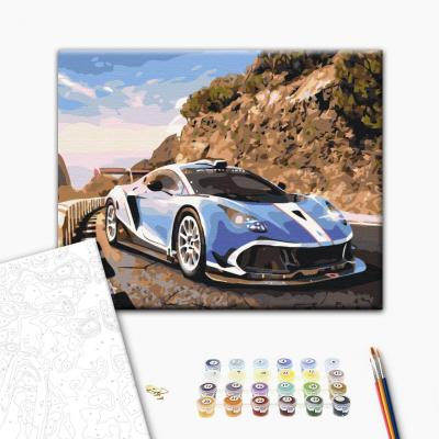 გასაფერადებელი ნომრებით BrushMe BS36390 Sports car in the mountains 40*50სმ. ტილო ჩარჩოზე, აკრილის საღებავი, ფუნჯები /ნაკრები/