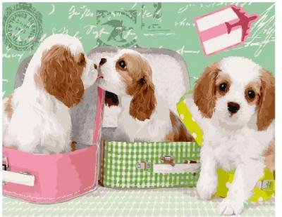გასაფერადებელი ნომრებით BrushMe GX25358 Cute puppies in suitcases 40*50სმ. ტილო ჩარჩოზე, აკრილის საღებავი, ფუნჯები /ნაკრები/