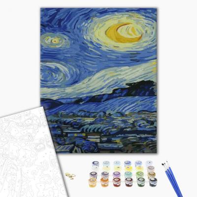 გასაფერადებელი ნომრებით BrushMe GX4722 Starlight Night. Van Gogh. triptych 3 40*50სმ. ტილო ჩარჩოზე, აკრილის საღებავი, ფუნჯები /ნაკრები/