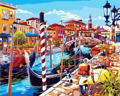 გასაფერადებელი ნომრებით BrushMe GX33328 Bright canal with gondolas 40*50სმ. ტილო ჩარჩოზე, აკრილის საღებავი, ფუნჯები /ნაკრები/