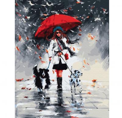 გასაფერადებელი ნომრებით BrushMe GX33908 Lady with dogs 40*50სმ. ტილო ჩარჩოზე, აკრილის საღებავი, ფუნჯები /ნაკრები/