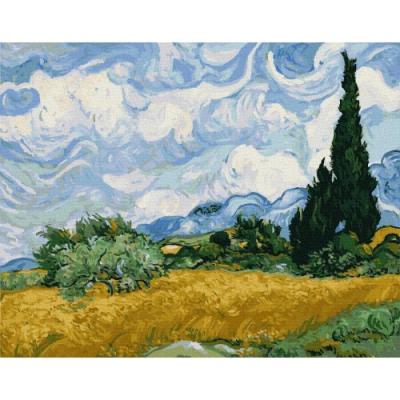 გასაფერადებელი ნომრებით BrushMe G415 Field with green wheat and cypress. Vincent Van Gogh 40*50სმ. ტილო ჩარჩოზე, აკრილის საღებავი, ფუნჯები /ნაკრები/