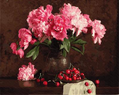 გასაფერადებელი ნომრებით BrushMe GX4645 Peonies and cherries 40*50სმ. ტილო ჩარჩოზე, აკრილის საღებავი, ფუნჯები /ნაკრები/