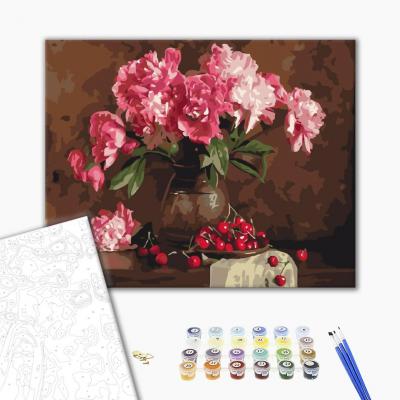გასაფერადებელი ნომრებით BrushMe BS4645 Peonies and cherries 40*50სმ. ტილო ჩარჩოზე, აკრილის საღებავი, ფუნჯები /ნაკრები/