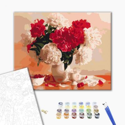 გასაფერადებელი ნომრებით BrushMe GX8082 Red and white peonies and cherries 40*50სმ. ტილო ჩარჩოზე, აკრილის საღებავი, ფუნჯები /ნაკრები/