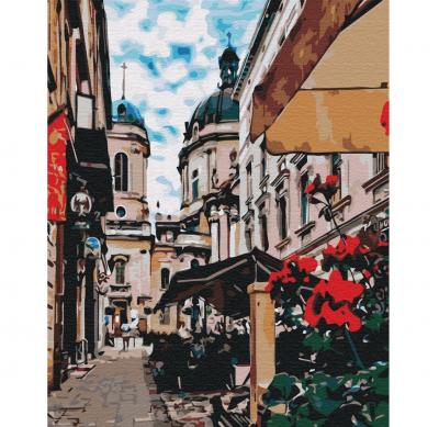 გასაფერადებელი ნომრებით BrushMe GX29486 Lviv street 40*50სმ. ტილო ჩარჩოზე, აკრილის საღებავი, ფუნჯები /ნაკრები/