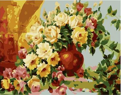 გასაფერადებელი ნომრებით BrushMe GX7265 Flowers in a vase on the table 40*50სმ. ტილო ჩარჩოზე, აკრილის საღებავი, ფუნჯები /ნაკრები/