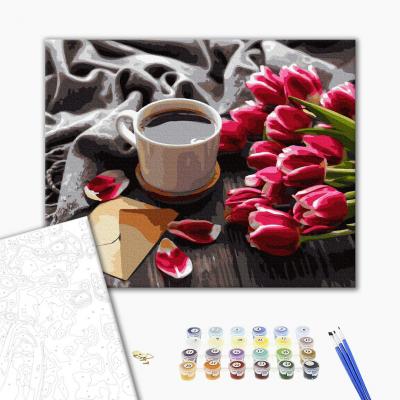 გასაფერადებელი ნომრებით BrushMe GX36492 Tulips for coffee 40*50სმ. ტილო ჩარჩოზე, აკრილის საღებავი, ფუნჯები /ნაკრები/