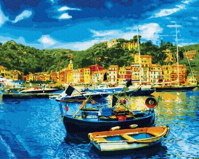 გასაფერადებელი ნომრებით BrushMe GX31066 Boats on the coast 40*50სმ. ტილო ჩარჩოზე, აკრილის საღებავი, ფუნჯები /ნაკრები/