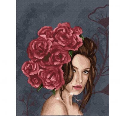 გასაფერადებელი ნომრებით BrushMe GX37456 Lady in roses 40*50სმ. ტილო ჩარჩოზე, აკრილის საღებავი, ფუნჯები /ნაკრები/