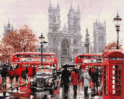 გასაფერადებელი ნომრებით BrushMe GX8088 Rainy london 40*50სმ. ტილო ჩარჩოზე, აკრილის საღებავი, ფუნჯები /ნაკრები/