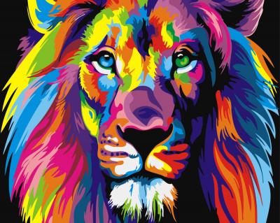 გასაფერადებელი ნომრებით BrushMe GX8999 Rainbow lion 40*50სმ. ტილო ჩარჩოზე, აკრილის საღებავი, ფუნჯები /ნაკრები/