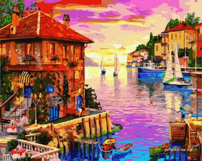 გასაფერადებელი ნომრებით BrushMe GX22355 A vibrant seaside town 40*50სმ. ტილო ჩარჩოზე, აკრილის საღებავი, ფუნჯები /ნაკრები/