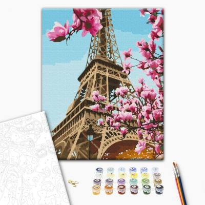 გასაფერადებელი ნომრებით Brushme BS52836 Sakura in Paris  40*50სმ. ტილო ჩარჩოზე, აკრილის საღებავი, ფუნჯები /ნაკრები/