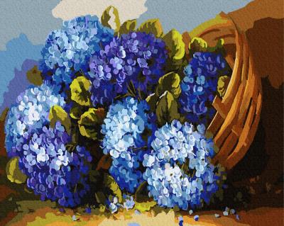 გასაფერადებელი ნომრებით BrushMe GX8406 Blue flowers in a basket 40*50სმ. ტილო ჩარჩოზე, აკრილის საღებავი, ფუნჯები /ნაკრები/