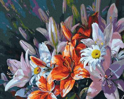 გასაფერადებელი ნომრებით BrushMe GX29477 Bouquet of colored lilies 40*50სმ. ტილო ჩარჩოზე, აკრილის საღებავი, ფუნჯები /ნაკრები/