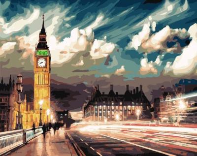 გასაფერადებელი ნომრებით BrushMe GX22077 Twilight over London 40*50სმ. ტილო ჩარჩოზე, აკრილის საღებავი, ფუნჯები /ნაკრები/