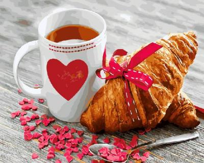 გასაფერადებელი ნომრებით BrushMe GX21709 Breakfast with love 40*50სმ. ტილო ჩარჩოზე, აკრილის საღებავი, ფუნჯები /ნაკრები/