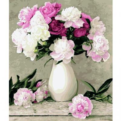 გასაფერადებელი ნომრებით BrushMe G069 Delicate peonies 40*50სმ. ტილო ჩარჩოზე, აკრილის საღებავი, ფუნჯები /ნაკრები/