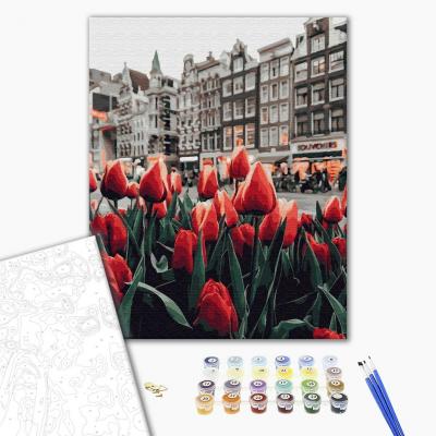 გასაფერადებელი ნომრებით BrushMe GX34169 Tulips of Amsterdam 40*50სმ. ტილო ჩარჩოზე, აკრილის საღებავი, ფუნჯები /ნაკრები/